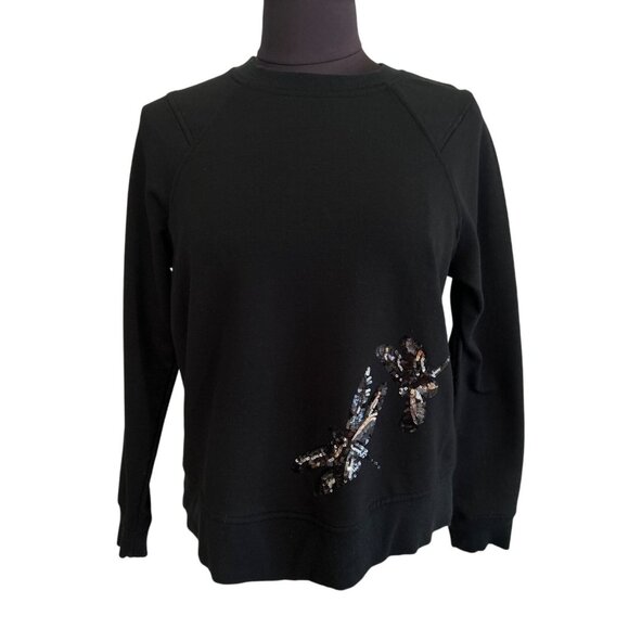 A New Day Black Sequin Dragonflies Embellished Long Sleeve Sweatshirt Size M - Picture 1 of 8